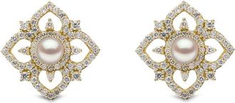 Yoko London 18kt yellow gold Petal pearl and diamond earrings - women - 18kt Yellow Gold/Akoya Pearl/Diamond - One Size