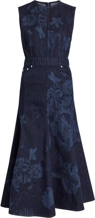 Erdem Floral-print Denim Midi Dress - Indigo - 12 (UK12 / M)
