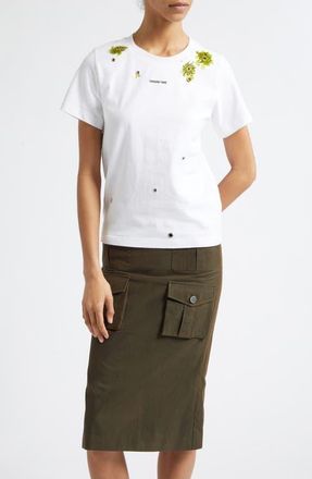 Shushu/Tong Beaded Floral Grommet Logo T-Shirt in White/Green at Nordstrom, Size 10 Us
