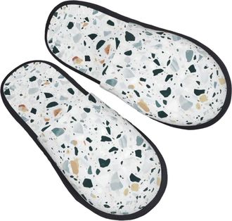 Generic Hotel Slippers Terrazzo Marble Pastel Warm Slippers Furry Indoor Shoes For Travel Ladies Winter L