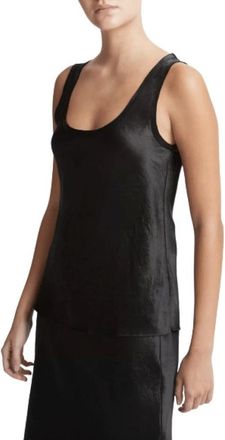 Vince Tops, Dames, Zwart, S, Satijn, Scoop-Neck Satijnen Tank met Ruwe Randen