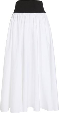 Polo Ralph Lauren Logo-embroidered Cotton-poplin Maxi Skirt - White And Black - L (UK14 / L)