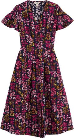 Seasalt Cornwall Kerthen Woods Floral Organic Cotton Button-Up Midi Dress in Inky Botanical Maritime at Nordstrom, Size 10 Us