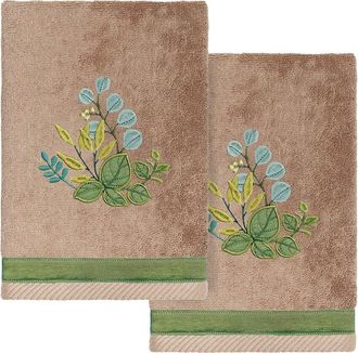 Linum Home Textiles 100% Turkish Cotton Botanica 2Pc Embellished Hand Towel Set