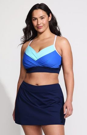 Lands End Slender Suit Pleated Tankini Top in Navy/sapphire/river Mist/white at Nordstrom, Size 20W