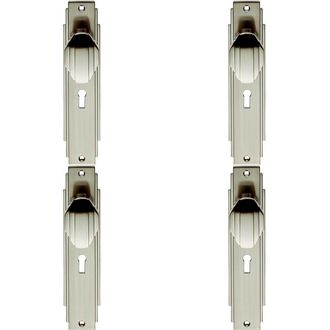 Loops 4x PAIR Line Detailed Door Knob on Lock Backplate 205 x 45mm Satin Nickel in Metallics