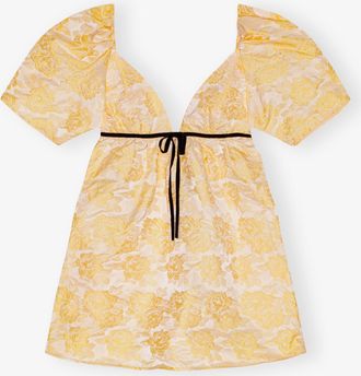Ganni Yellow Botanical Jacquard Mini Dress - Size 34