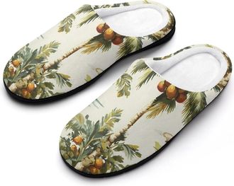 Generic Tropical Island Palms Trees Slippers Men Winter Warm Cotton Anti-Slip Indoor Slip-Ons House Shoes