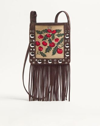 Valentino Garavani Borsa A Spalla Piccola Valentino Garavani Nellc&ocirc;te In Rafia Jacquard Con Motivo Cherryfic E Frange Donna MULTICOLOR/TESTA DI MORO UNI