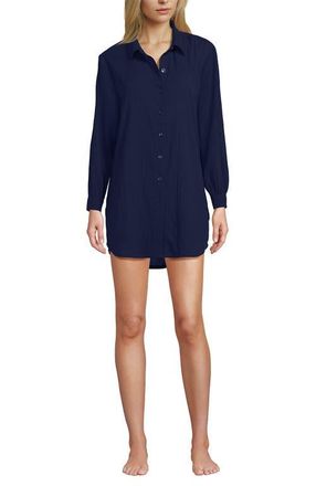 Lands End New Button-Up Shirt Cover-Up Dress in Deep Sea Navy at Nordstrom, Size X-Small