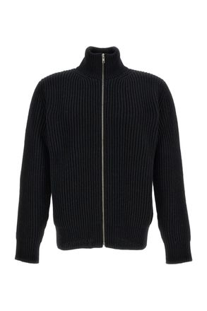 Maison Margiela Rib-Knit Wool Blend Sweater With Two-Way Zip Closure