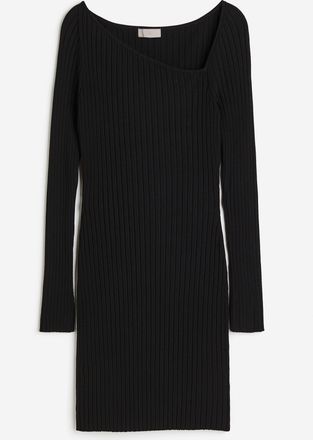 H&M Bodycon-Kleid in Rippstrick - Schwarz