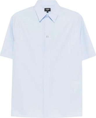 Fendi Short Sleeve Shirts, male, Blue, Size: M Shirt Boxy Popeline Sagittarius