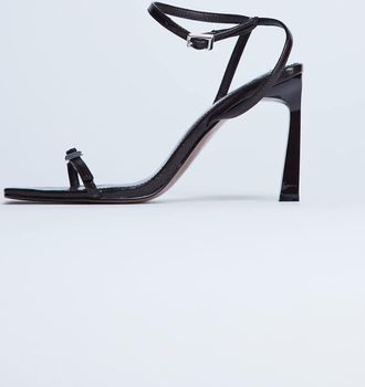 Topshop Floyd - Scarpe con tacco alto color cioccolato con punta squadrata e fascette sottili-Marrone
