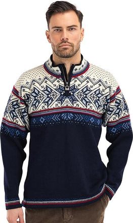 Dale of Norway Vail Sweater Mens Short Sleeve Pullover Midnight Navy/Off-White/Red Rose : 2XL, Fleece/Wool