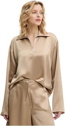 Nanushka Mencia Satin Polo Top - Dames - Blouses - Beige - S - Polyester - Overhemden