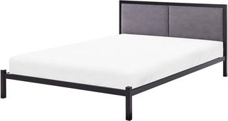 Beliani Cama De Metal Negro Con Somier Cabecero De Tela Gris 140 X 200 Cm Clamart