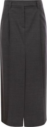 Brunello Cucinelli Brunello Cucinelli Womens Sartorial Long Skirt In Virgin Wool Canvas - Grey Cotton - Size EU 34 (Womens)
