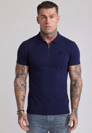 Siksilk Hombres Polo con Cremallera Azul Marino T-Shirt XL