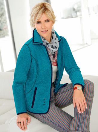 Casual Looks Fleecejacke CASUAL LOOKS, Damen, Gr. 36, blau (petrol), 100% Polyester, gemustert, unifarben, Jacken Fleecejacke