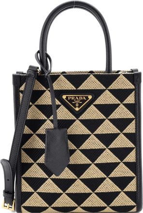 Prada Borsa tote Symbole Shopper mini in jacquard con tracolla - Nero