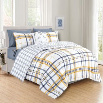 Elegant Comfort 8-Pc Plaid Reversible Comforter Set, Includes Double Sided Storage Pockets Sheet Set
