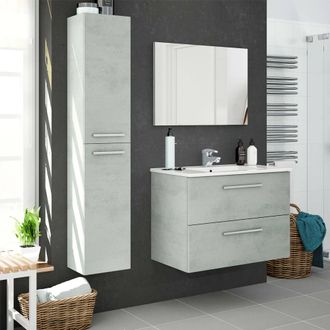 Dmora Columna De Ba&ntilde;o Alexandria, Mueble Columna Para Ba&ntilde;o Con 2 Puertas, Mueble De Pared Suspendido Con 2 Baldas, Cm 30x25h150, Gris Cemento, Con Embalaje 