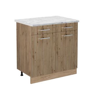 Vicco Mueble Bajo De Cocina R-line, Roble Artesanal, 80 Cm Et M&aacute;rmol