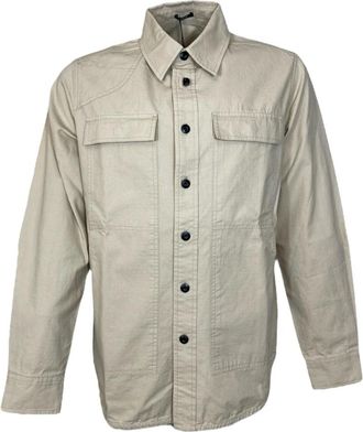 Denham Gestructureerde Beige Overshirt Jas - Heren - Casual Overhemden - Beige - S - Katoen - Overhemden