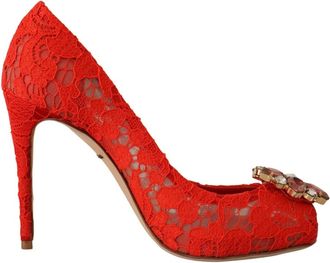 Dolce & Gabbana Rode Kristal Kant Hakken Pumps - Dames - Pumps - Rood - 35 EU - Katoen - Schoenen