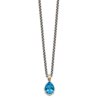 Diamond2Deal Sterling Silver Rhodium-plated with 14K Accent Blue Topaz Pendant Necklace