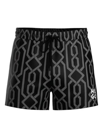 HUGO BOSS geometric-pattern swim shorts - men - Recycled Polyester - L - Black