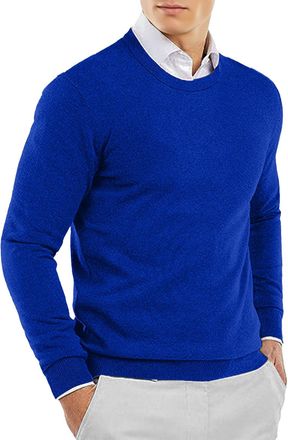 Generic Crewneck Sweater Men Crew Neck Sweater Slim Fit Lightweight Sweatshirts Knitted Pullover Royal Blue