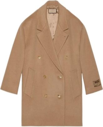 Gucci Embroidered Label Coat - Dames - Mantel - Bruin - L - Wol - Jassen