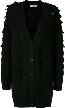 Valentino Garavani Oversized Tassel-Trim Cable-Knit Cardigan