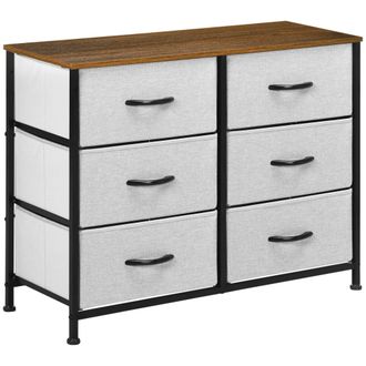 HOMCOM 6 Drawer Fabric Chest of Drawers w/ Wooden Top for Closet Hallway Grey | TJ Hughes