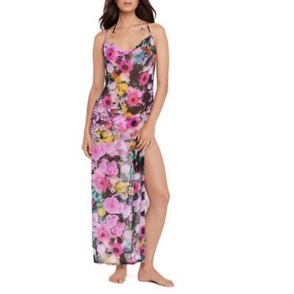 Steve Madden Cowl Neck Semisheer Mesh Cover-Up Maxi Dress in Black Multi at Nordstrom, Size X-Small