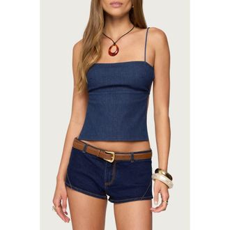 Edikted Conley Backless Denim Top in Dark-Blue at Nordstrom, Size X-Small