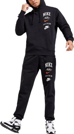 Nike Club Mens Tracksuit Pullover Long Sleeve Fleece Embroidered Black Set Cotton - Size Medium