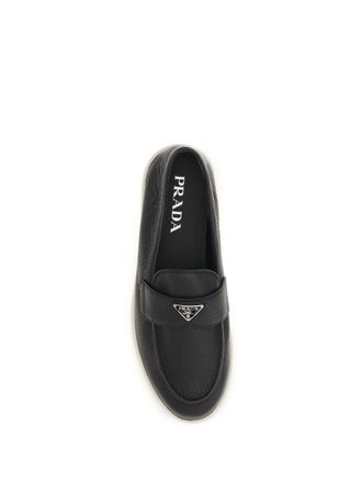 Prada Mens Suede Loafers, Black Upper: Calf Leather