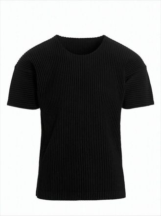 Homme Plissé Issey Miyake Pleated Black Short-Sleeve T-Shirt With Round Neckline