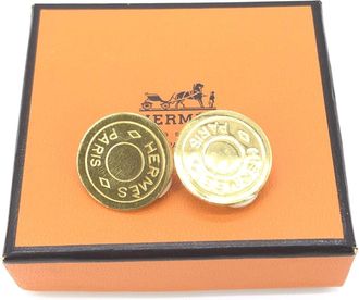 Herm&egrave;s Gold Plated Button Logo Womens Clip-Ons (Pre-Owned)