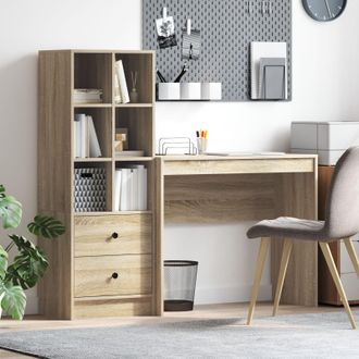 Berkfield Home Desk with Storage Sonoma Oak Engineered Wood in Beige