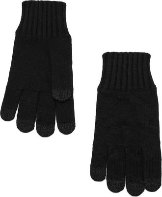 Mango Two-Tone Knit Gloves in Black at Nordstrom