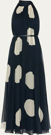 Max Mara Polka-Dot Silk Chiffon Scarf-Neck Halter Maxi Dress