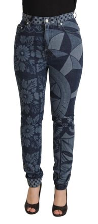 Dolce & Gabbana Womens Floral Geometric Skinny Jeans - Dark Grey