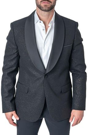 Maceoo Ceremonial Black Glitter Shawl Collar Dinner Jacket at Nordstrom, Size X-Small
