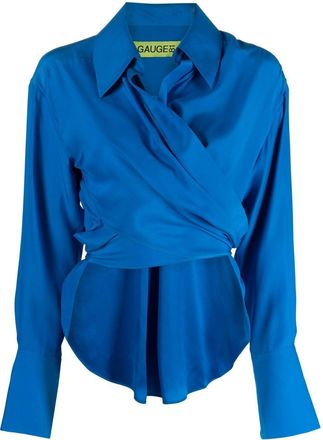 Gauge81 high-low hem wrap shirt - women - Silk - S - Blue