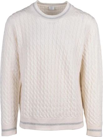 Eleventy Pullover met ronde hals - Heren - Ronde hals truien - Wit - M - Wol - Truien & Vesten