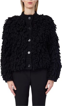 Liu Jo Cappotto Maglia Punto Pellicc - Dames - Vesten - Zwart - XS - Wol - Truien & Vesten